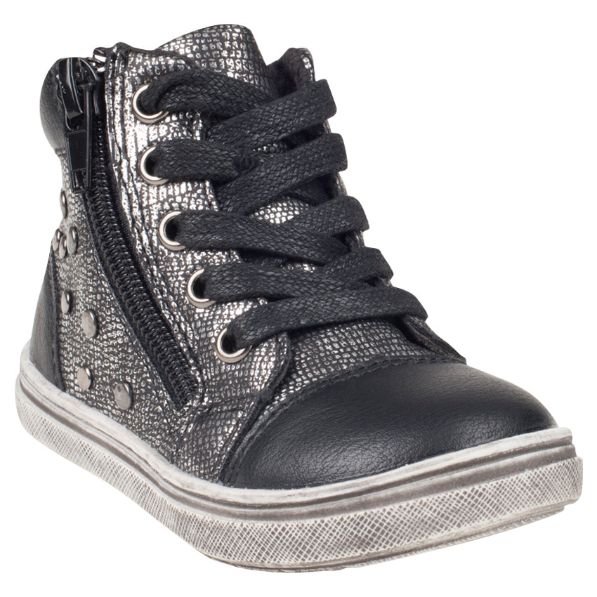 Bottillons argentés effet craquelé à zip et lacets 