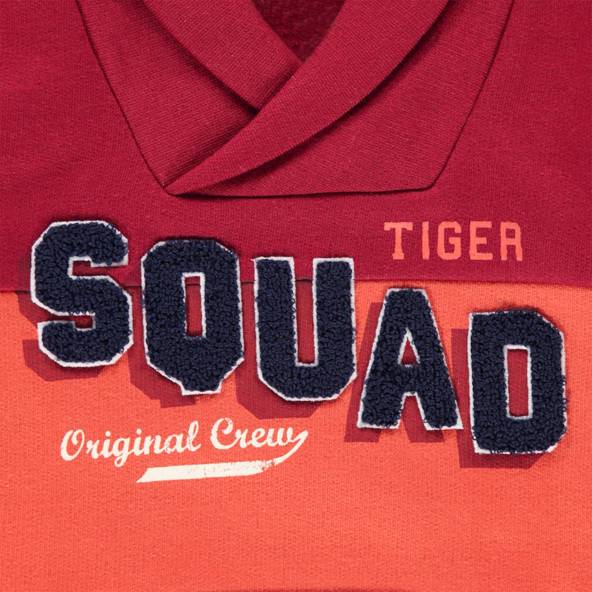 Δίχρωμο φούτερ από φανέλα με πετσετέ γράμματα και τσέπη 