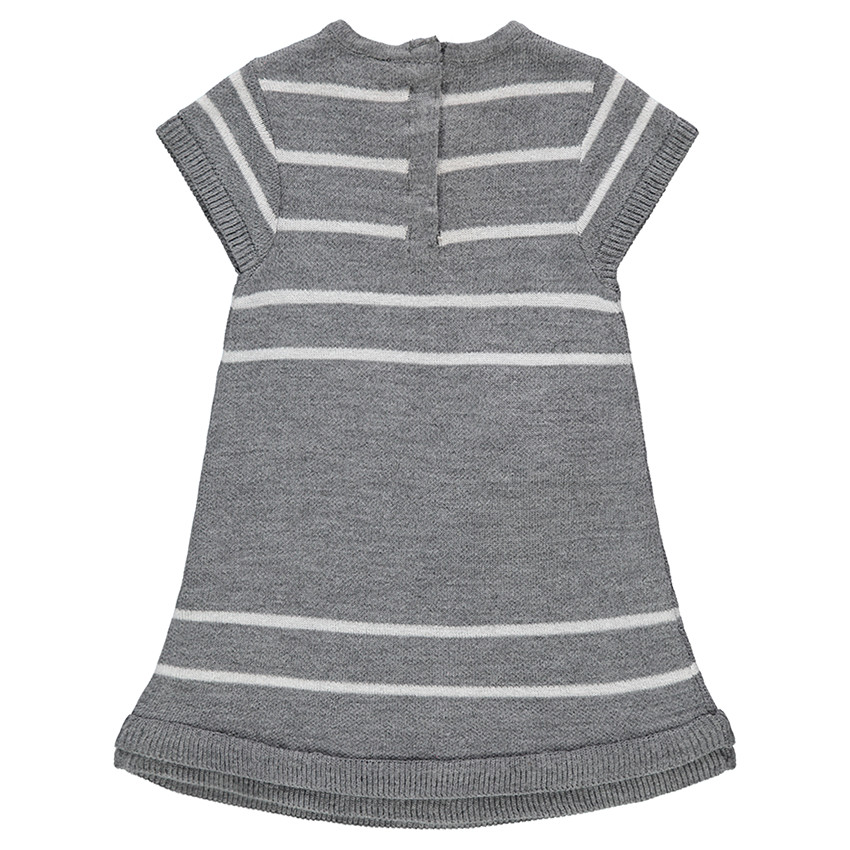 Πλεκτό κοντομάνικο φόρεμα με ρίγες και γάτα σε ζακάρ  