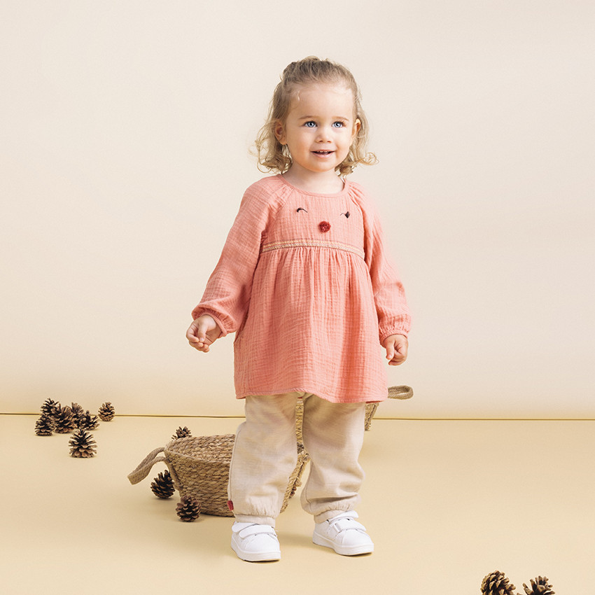 Τουνίκ μακρυμάνικη βαμβακερή  με κεντήματα 