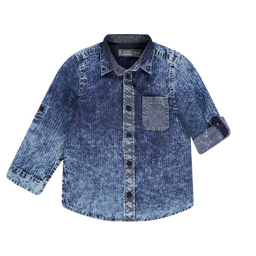 Μακρυμάνικο πουκάμισο με όψη ξεβαμμένου ντένιμ και ρίγες 