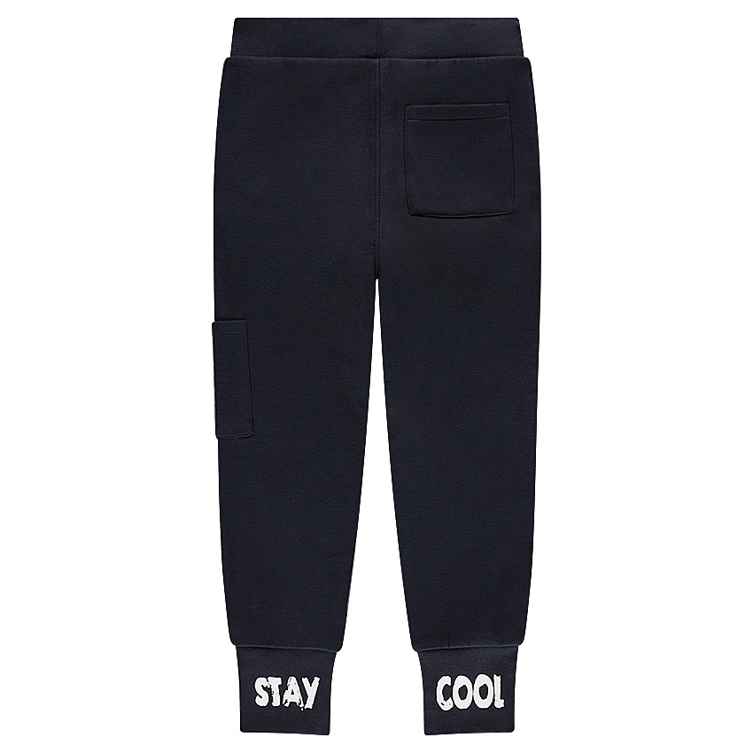 Παιδικά - Φανελένιο παντελόνι φόρμας με φερμουάρ με διακοσμητικό σχέδιο και τυπωμένα γράμματα 