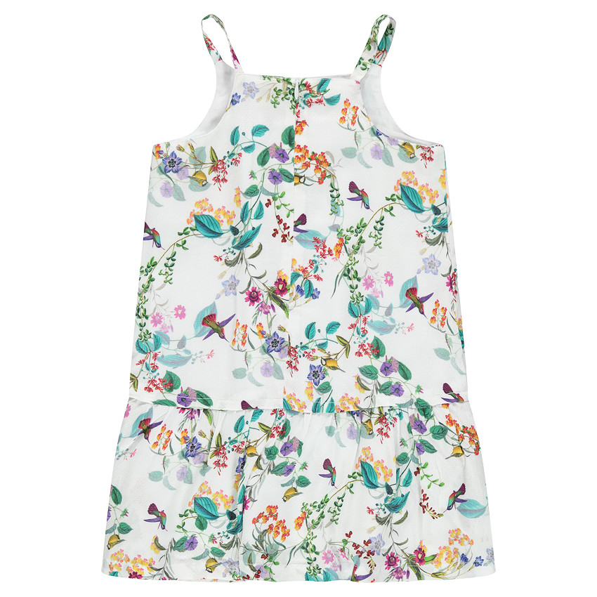 Φλοράλ φόρεμα με τιράντες και βολάν 