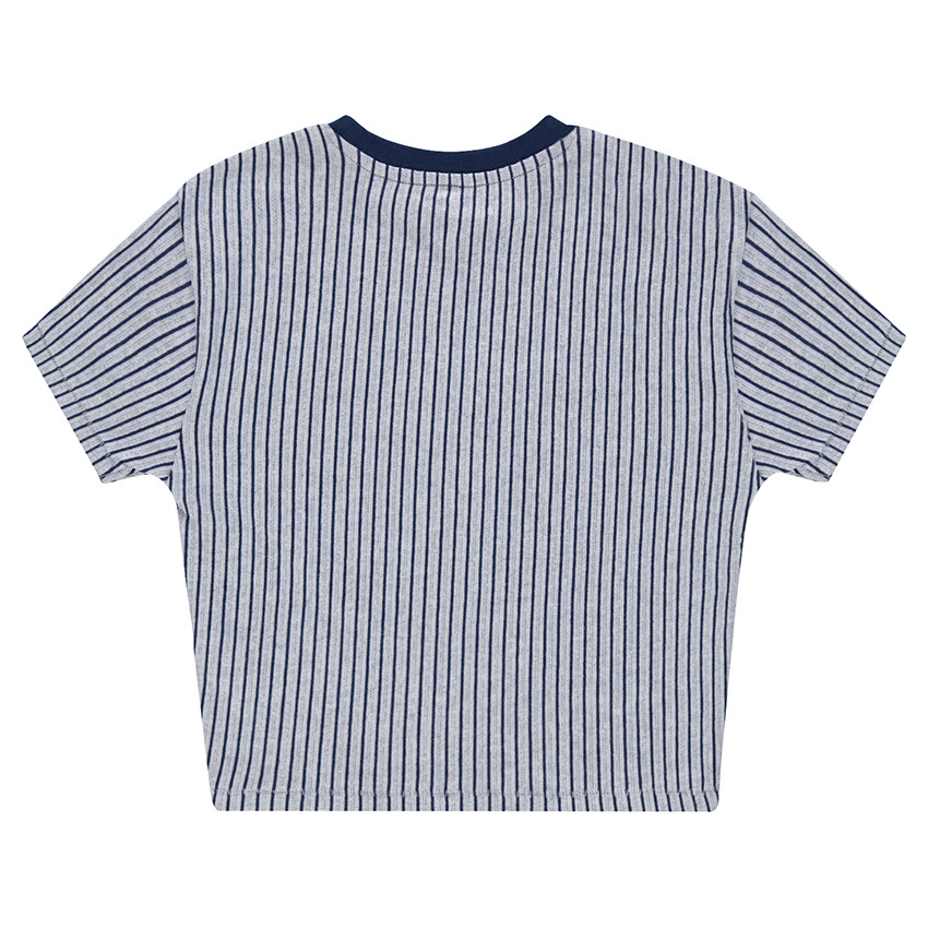 Κοντομάνικη ριγέ μπλούζα με τυπωμένες φράσεις 