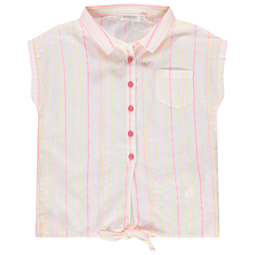 Αμάνικο πουκάμισο με χρωματιστές ρίγες και κορδονάκια που δένουν μπροστά 