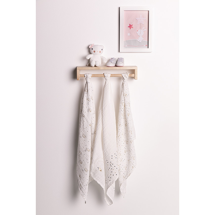 Σετ από 3 πάνες σε πουά από οργανικό βαμβάκι ,με κύκνους 