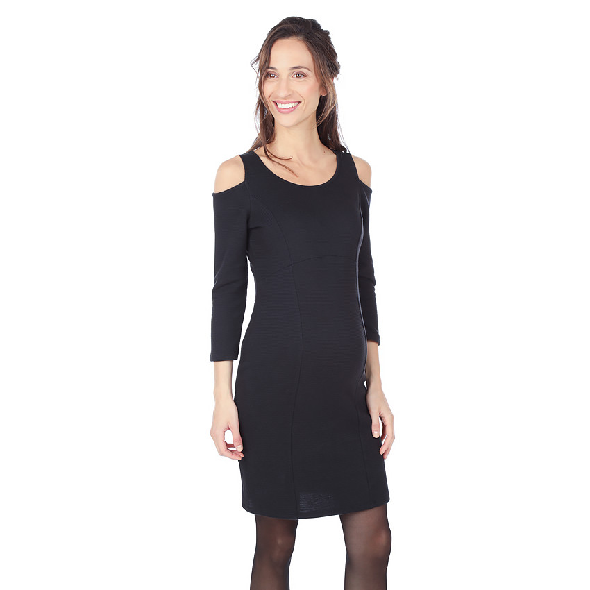 Φόρεμα εγκυμοσύνης μονόχρωμο με άνοιγμα στους ώμους 