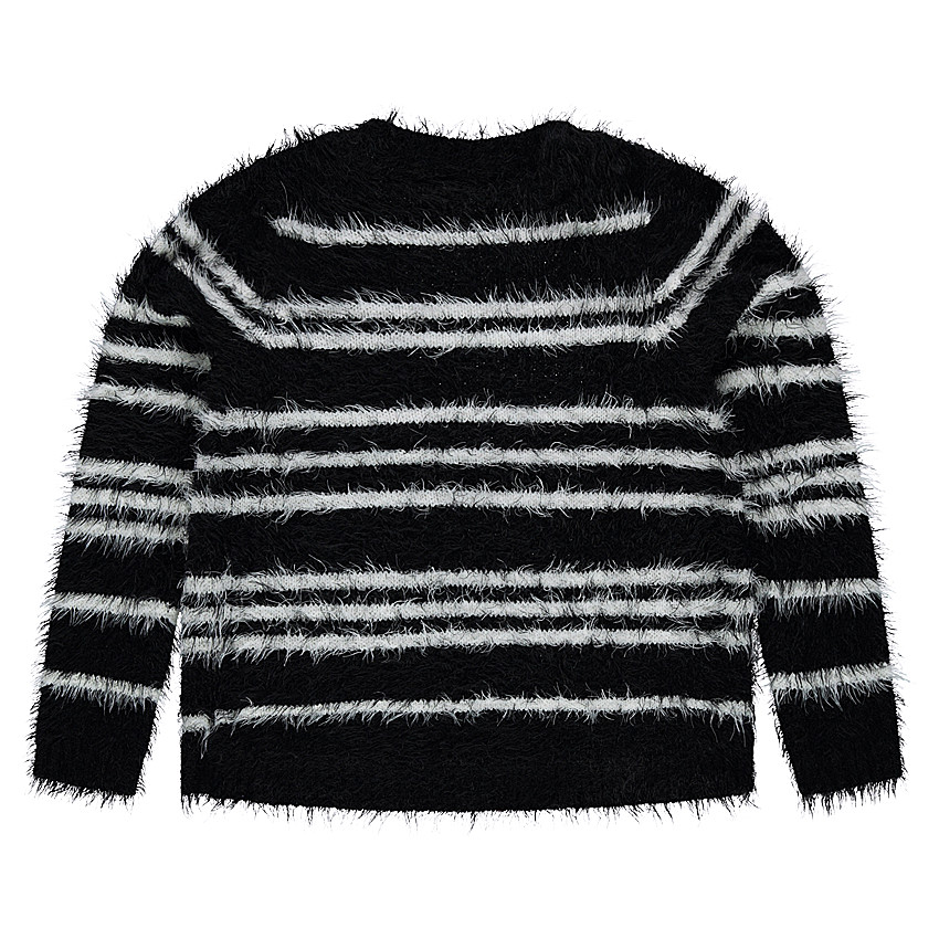 Πλεκτή ριγέ ζακέτα με γούνινη όψη  