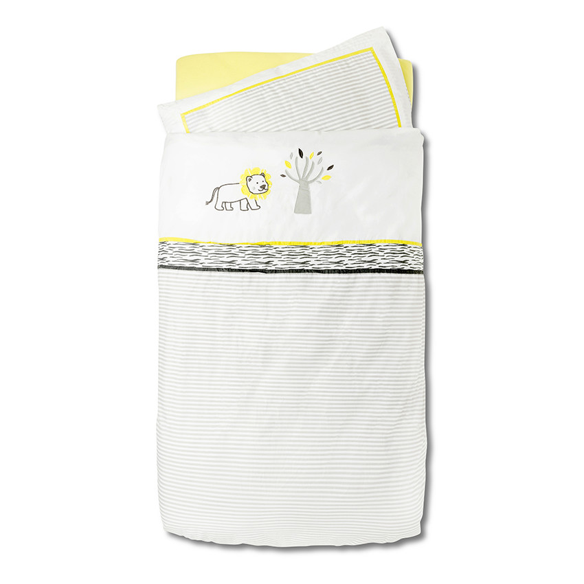 Parure housse de couette + taie d'oreiller 100 x 140 cm print lion 