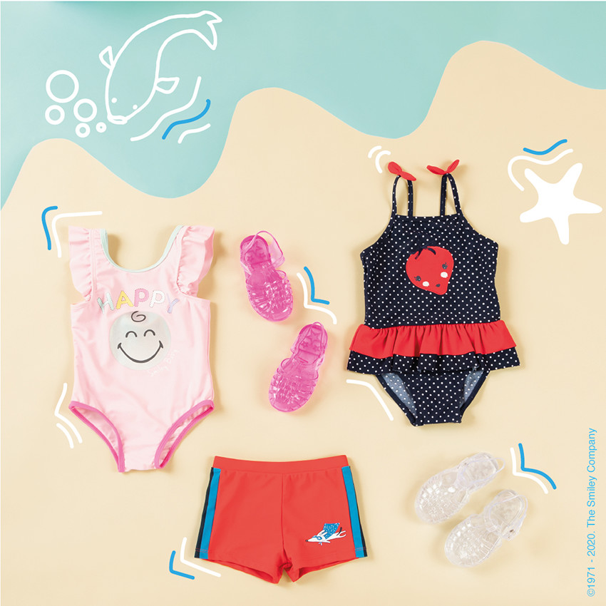 Μαγιό-μποξεράκι με λωρίδες σε αντίθεση και στάμπα σκύλο  