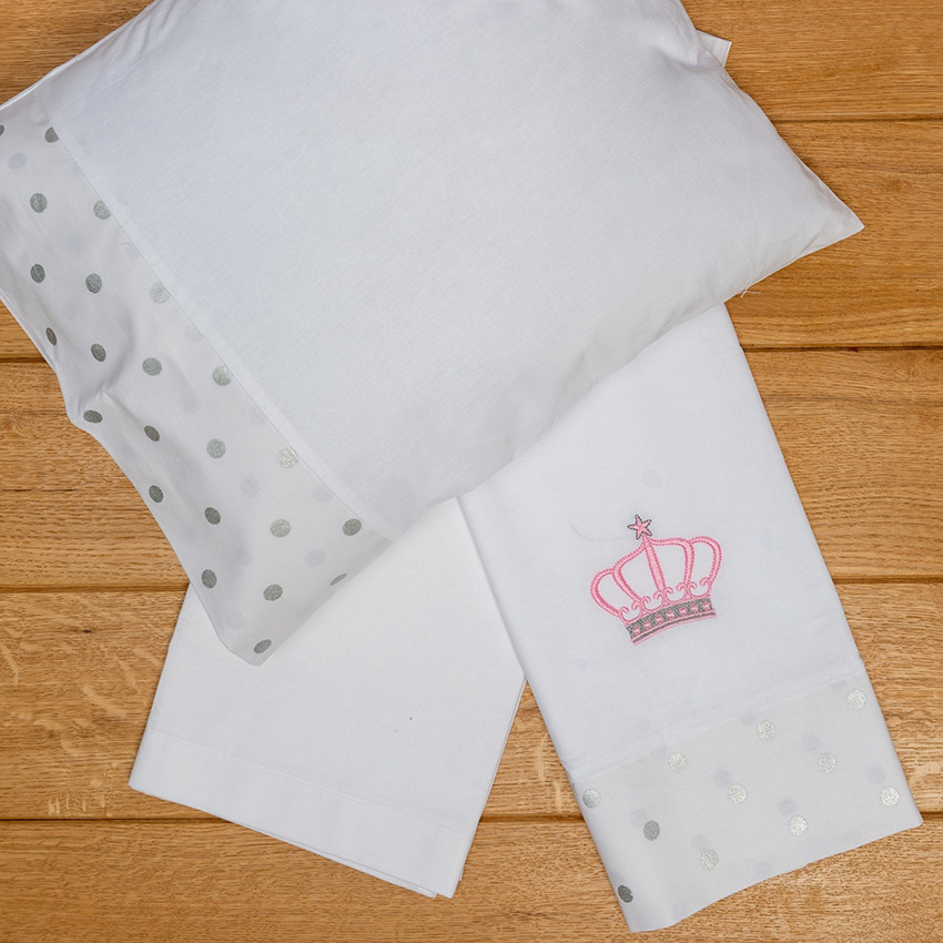  Σετ σεντόνια καλαθούνας-λίκνου 3τμχ queens crown ροζ  