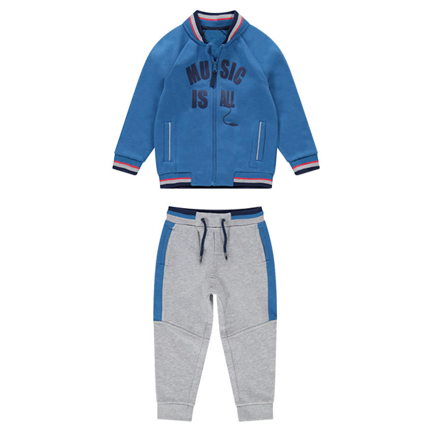 Δίχρωμη φόρμα από φανέλα με κολεγιακή ζακέτα και στάμπα κείμενο 