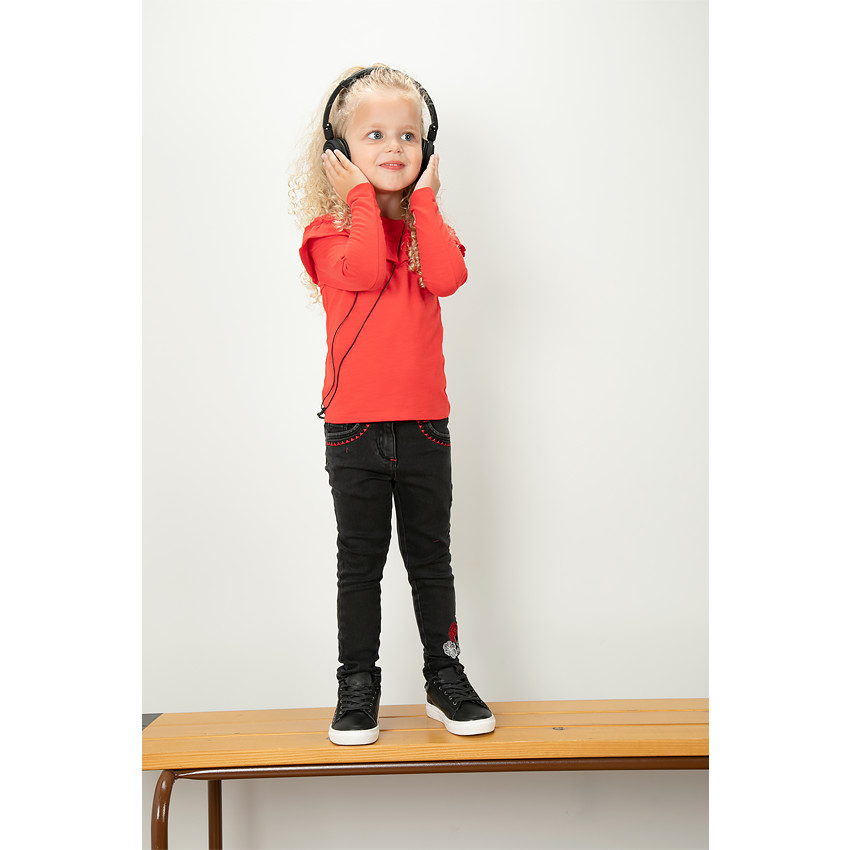 Μακρυμάνικη μπλούζα από ζέρσεϊ με βολάν και ασημί τύπωμα 