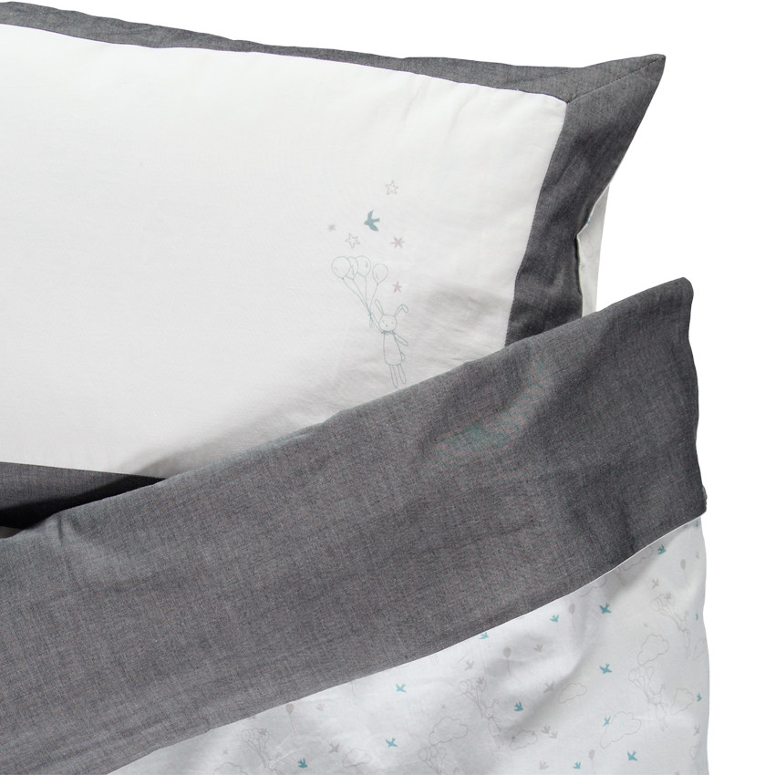 Σετ παπλωματοθήκη και μαξιλαροθήκη με στάμπα κουνελάκι και αστέρια 