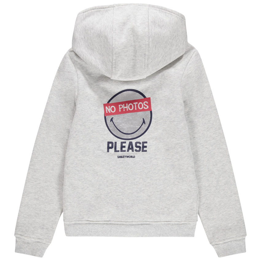 Παιδικά - Ζακέτα με κουκούλα από φανέλα, επένδυση sherpa και στάμπα Smiley 