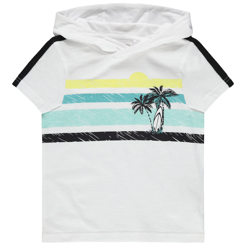 Κοντομάνικο μπλουζάκι με κουκούλα με πολύχρωμες ρίγες και φοίνικες 