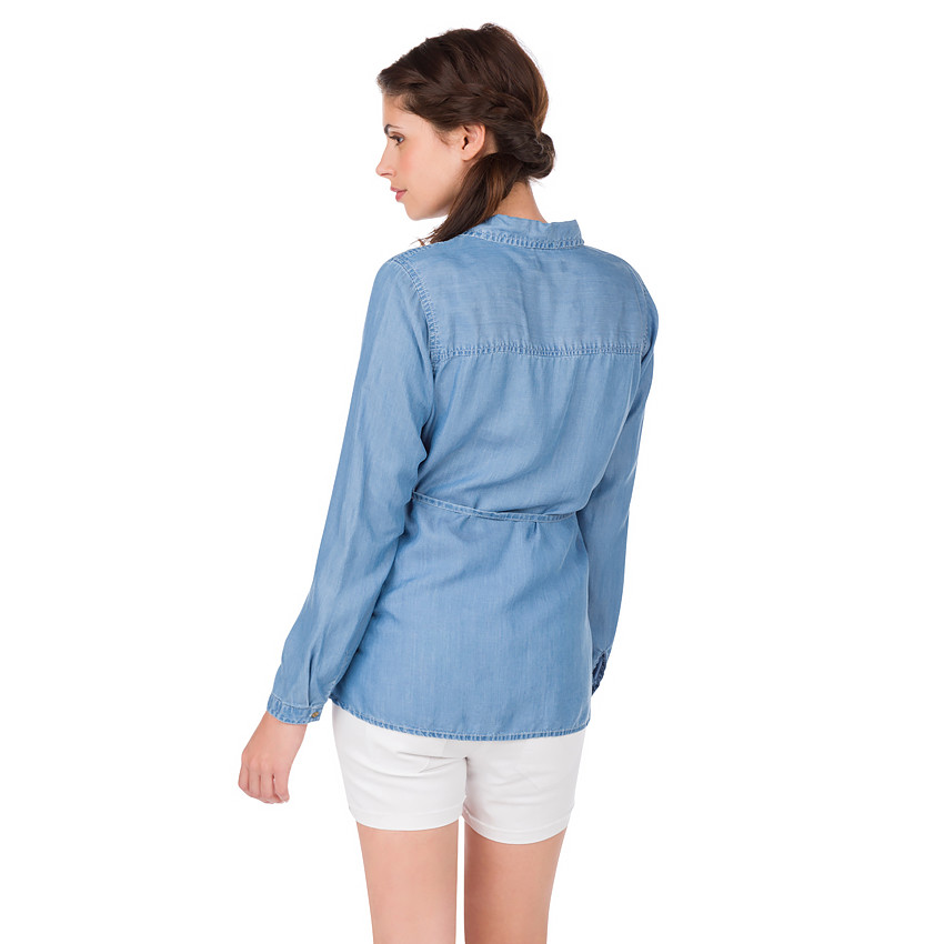 Μακρυμάνικο πουκάμισο εγκυμοσύνης από τένσελ με φθαρμένη όψη 