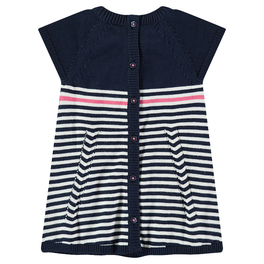 Πλεκτό κοντομάνικο φόρεμα με ζακάρ ρίγες και κεντήματα 