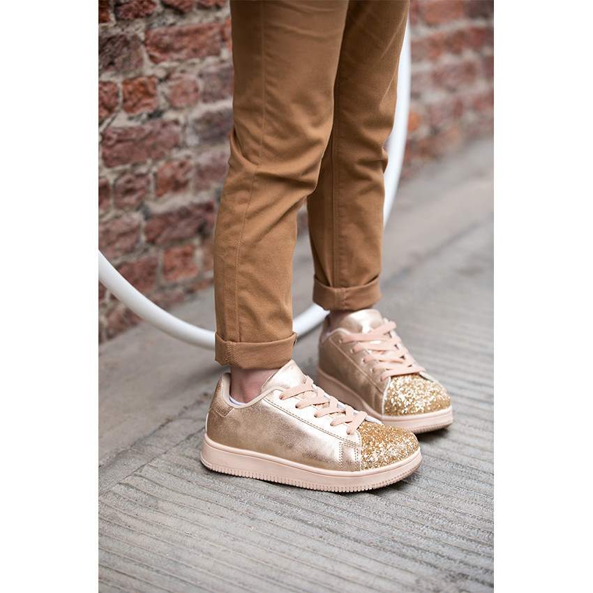 Αθλητικά παπούτσια με κορδόνια και παγιέτες - απαλό ροζ - μεγέθη από 28 έως 38 