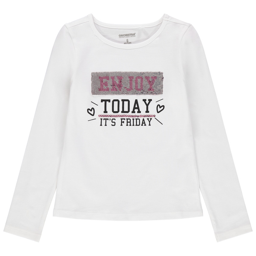 T-shirt manches longues avec motif printé et sequins magiques 
