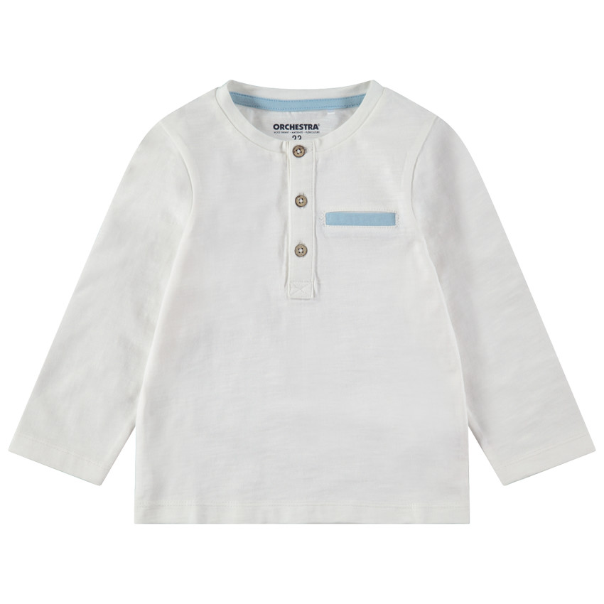 Μακρυμάνικη ζέρσεϊ μπλούζα με κουμπιά στη λαιμόκοψη 