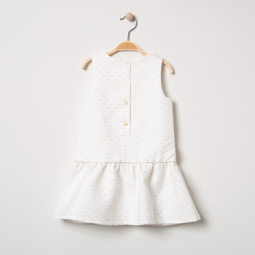 Αμάνικο φόρεμα με χρυσαφί πουά και φιόγκο 