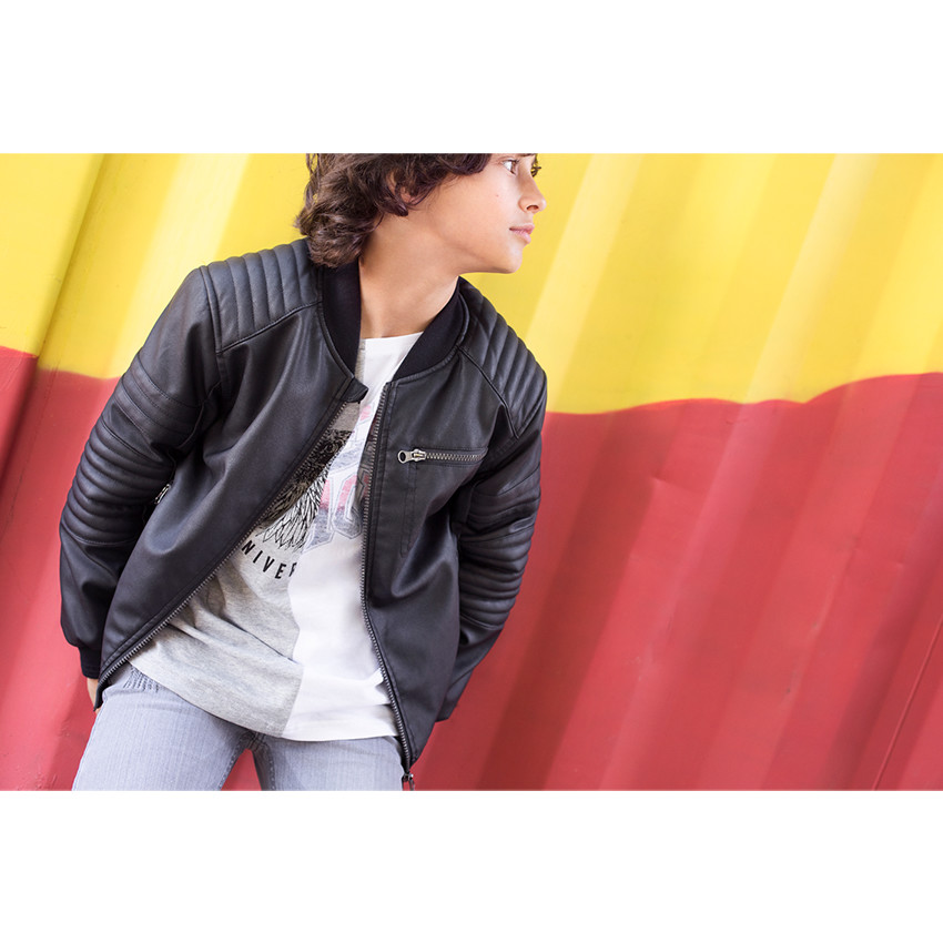 Παιδικά - Κοντομάνικη δίχρωμη μπλούζα από ζέρσεϊ με τύπωμα 