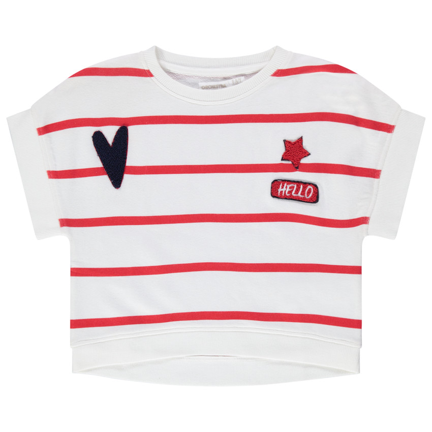 Φανελένιο κοντομάνικο φούτερ με μπουκλέ σήματα 