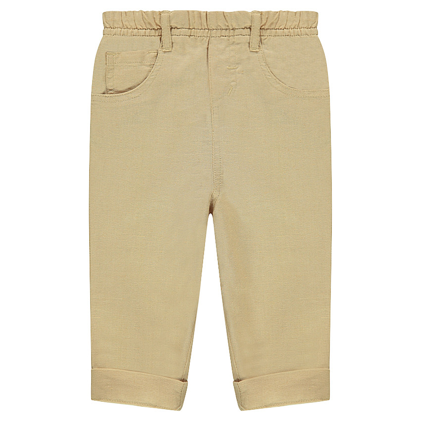 Μονόχρωμο παντελόνι από λινό και βαμβάκι  