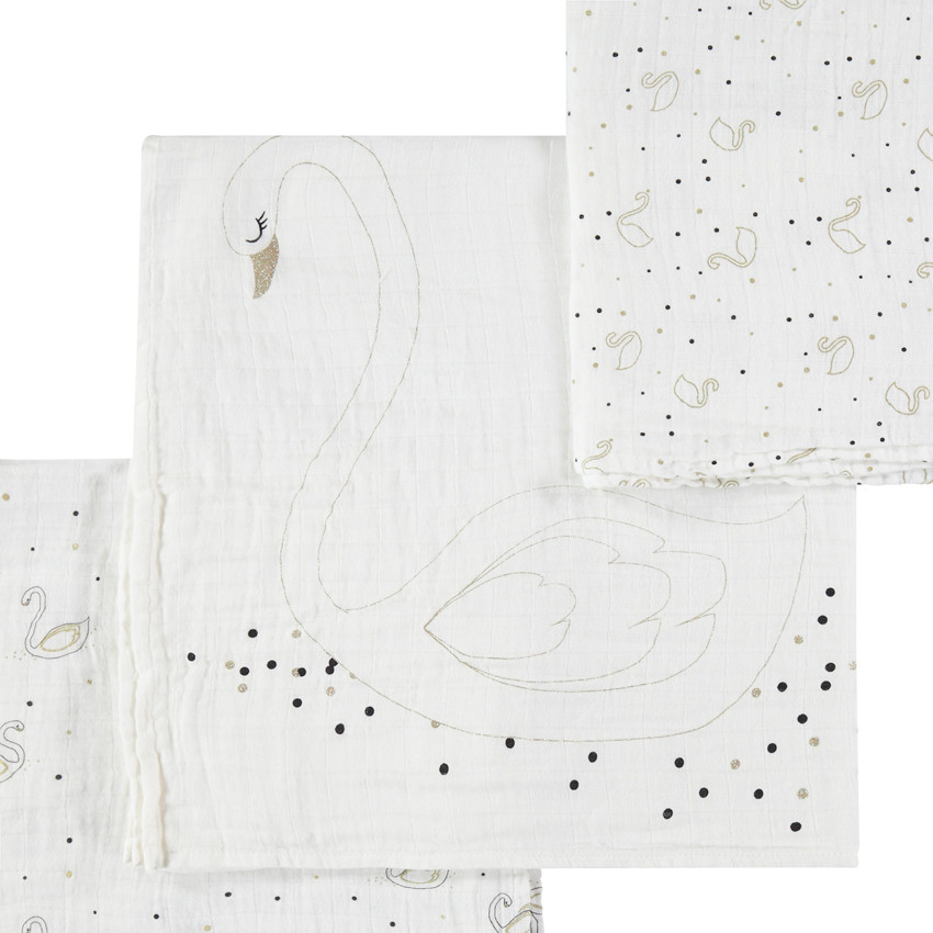 Σετ από 3 πάνες σε πουά από οργανικό βαμβάκι ,με κύκνους 