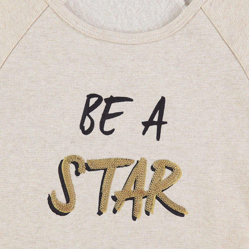 Παιδικά - Φούτερ από φανέλα με μελανζέ όψη και μήνυμα από χρυσαφί πούλιες 