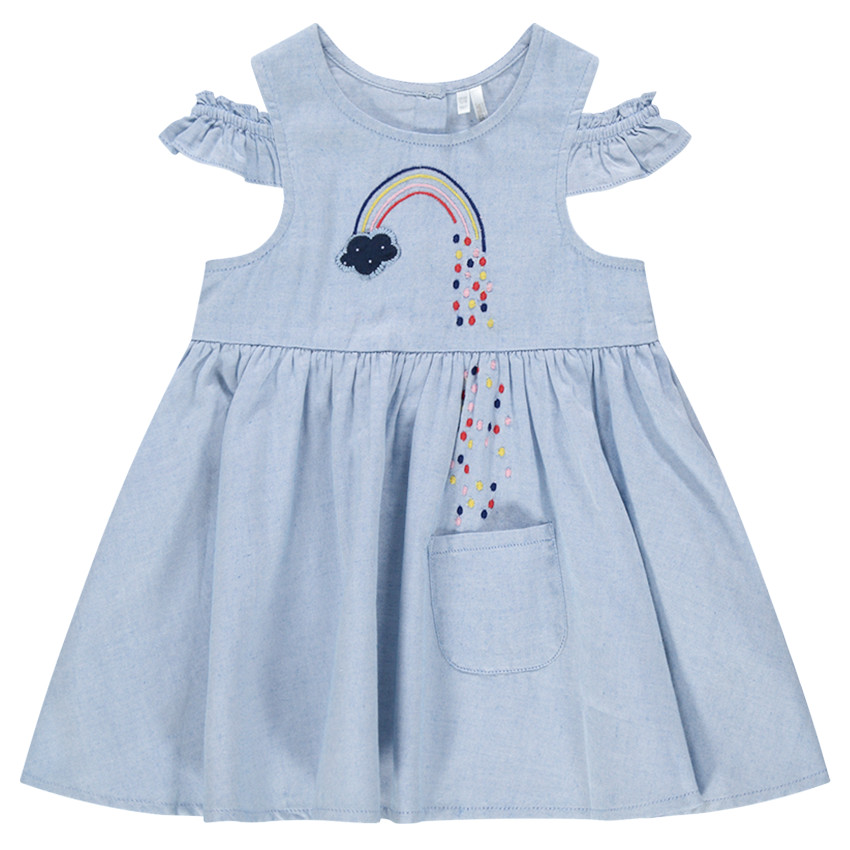 Φόρεμα με άνοιγμα στους ώμους και κεντημένο ουράνιο τόξο 