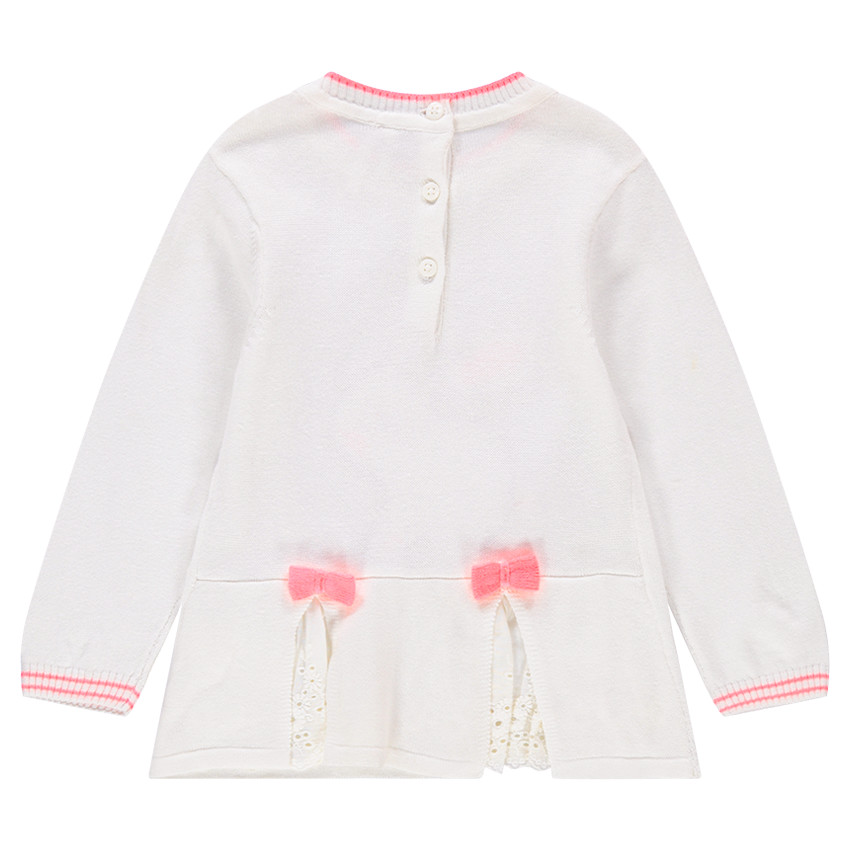 Πλεκτό πουλόβερ με κεντημένο λαγουδάκι και φάσες από δαντέλα 