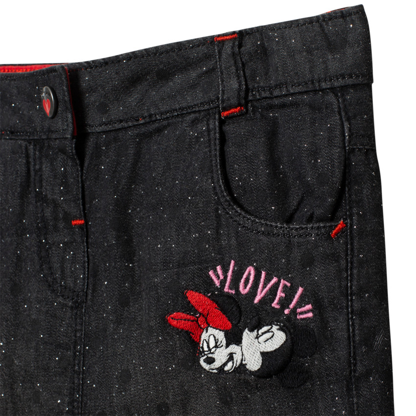 Jean effet used à pois et broderie Minnie Disney 