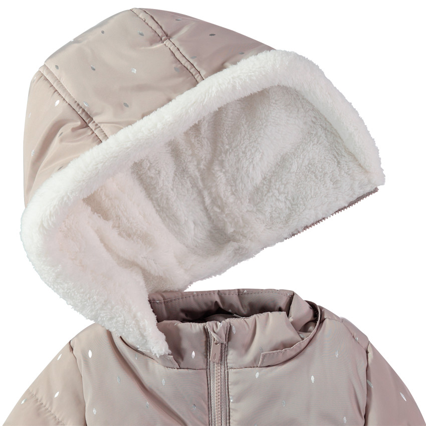 Καπιτονέ μπουφάν πουά με αφαιρούμενη κουκούλα και επένδυση φλις 