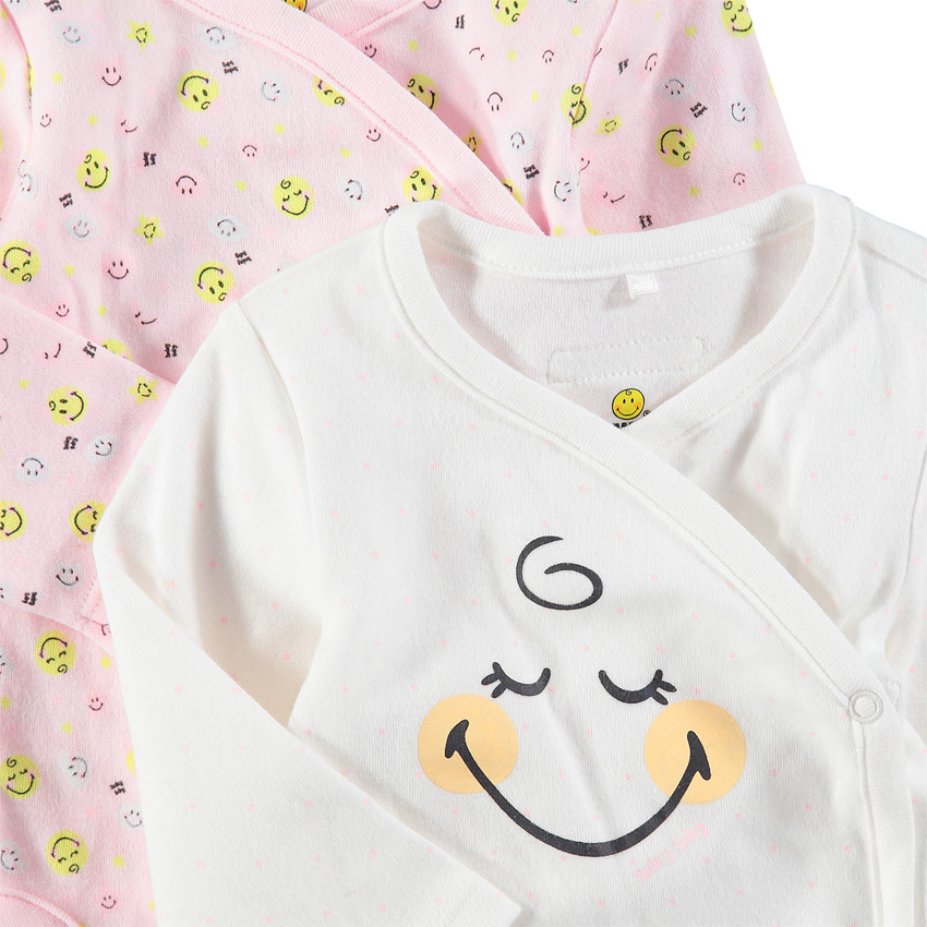 Σετ 2 μακρυμάνικα κορμάκια από βιολογικό βαμβάκι με μοτίβα ©Smiley 