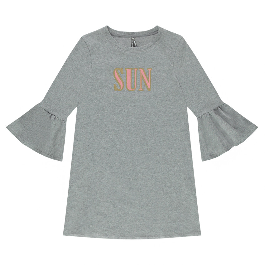 Φόρεμα από φανέλα με βολάν στις μανσέτες και τυπωμένη λέξη 