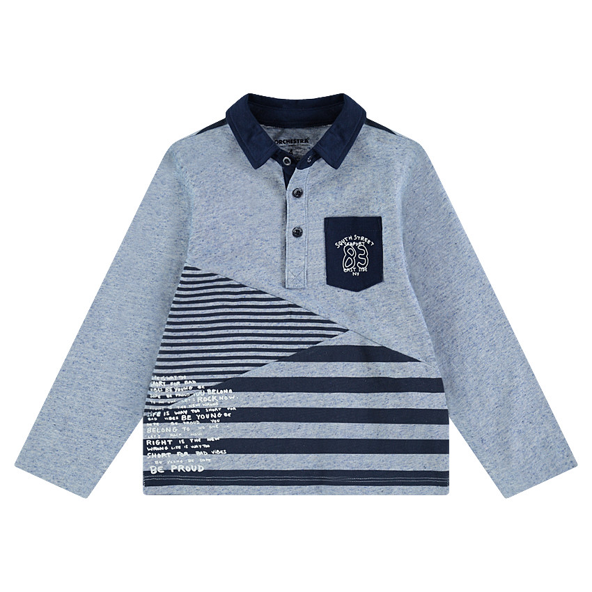 Μακρυμάνικο πόλο από ζέρσεϊ slub ύφασμα με τσέπη και τυπωμένο κείμενο 