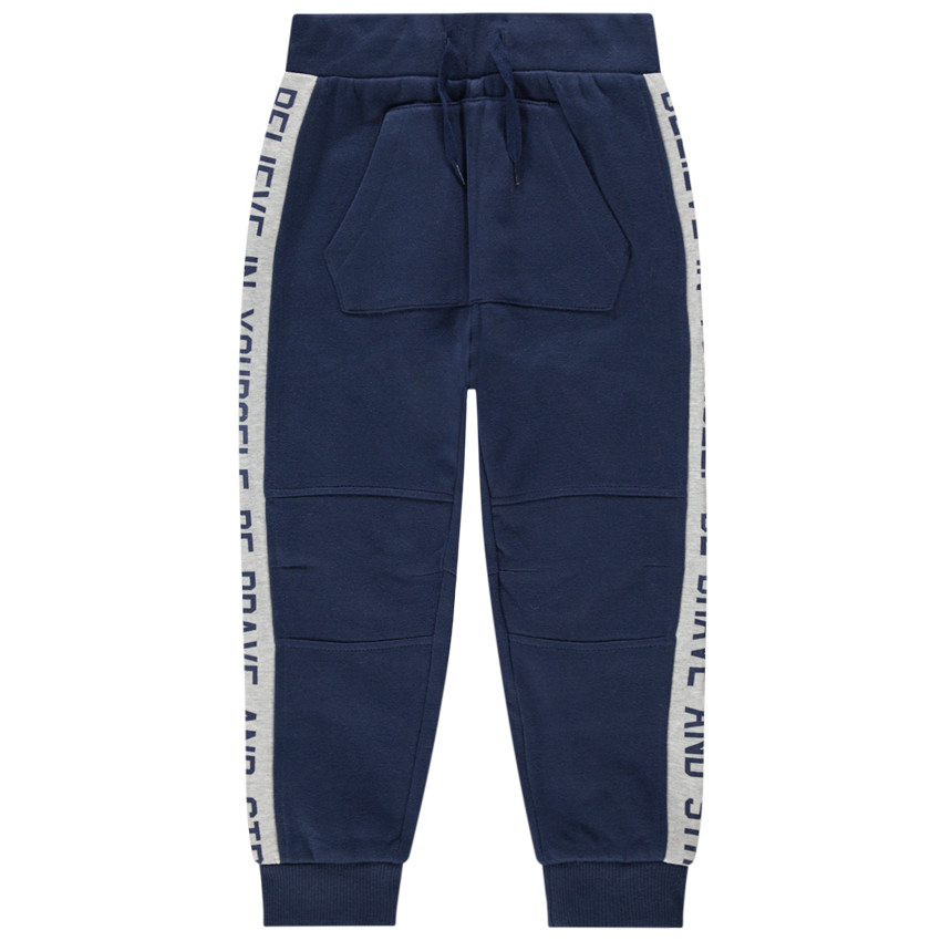 Παντελόνι φόρμας από φανέλα με λωρίδες σε αντίθεση και τσέπη καγκουρό 