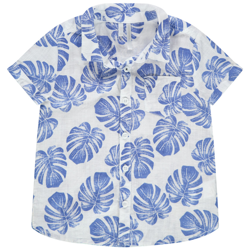 Κοντομάνικο πουκάμισο με μπλε φύλλα σε όλη την επιφάνεια 