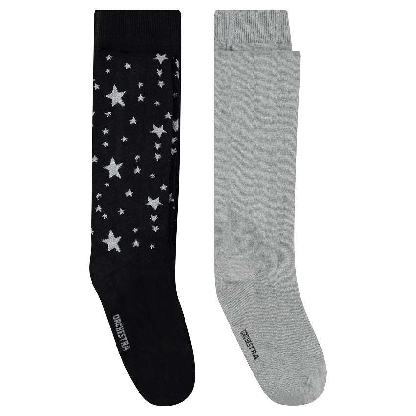 Σετ με 2 ζευγάρια χοντρά καλσόν, ένα μονόχρωμο / ένα με αστεράκια ζακάρ 