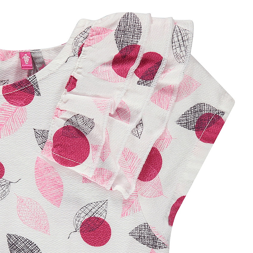 Κοντομάνικο φόρεμα με πουά μοτίβο και φύλλα και λάστιχο στη μέση 