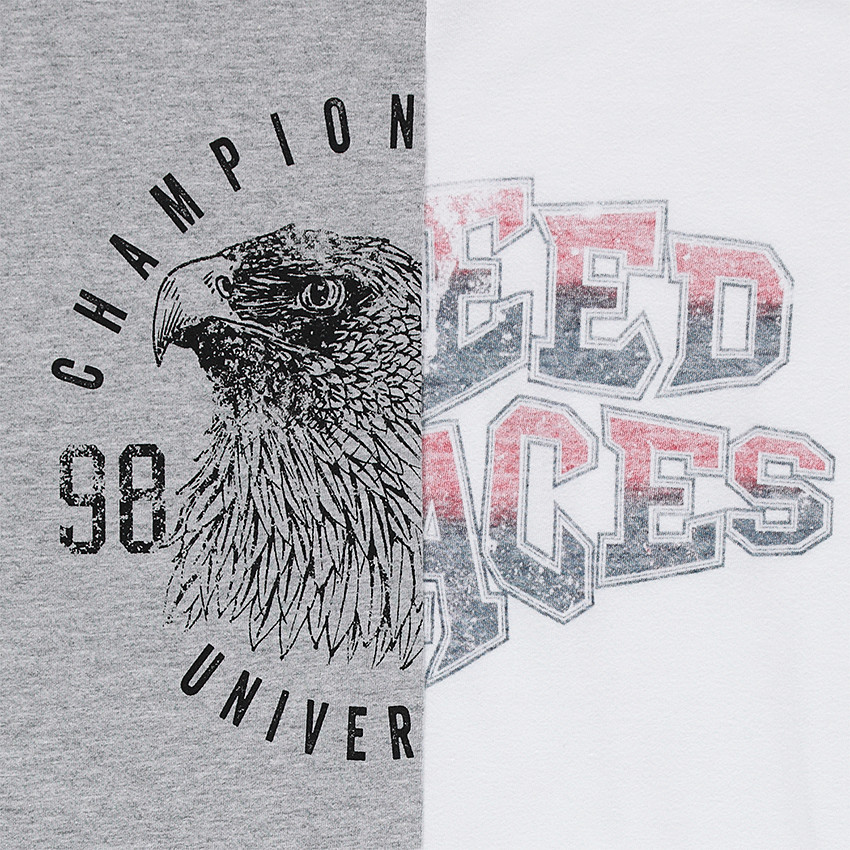 Παιδικά - Κοντομάνικη δίχρωμη μπλούζα από ζέρσεϊ με τύπωμα 