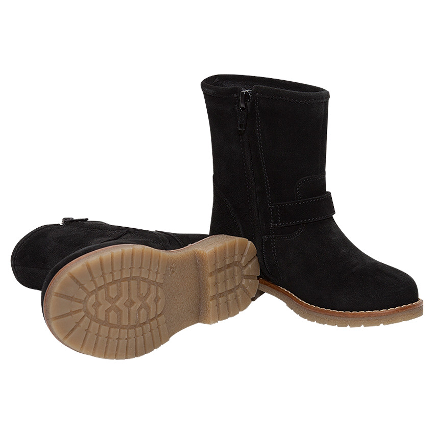 Μαύρα σουέτ μποτάκια με κεντημένο τριαντάφυλλο, μεγέθη από 28 έως 35 