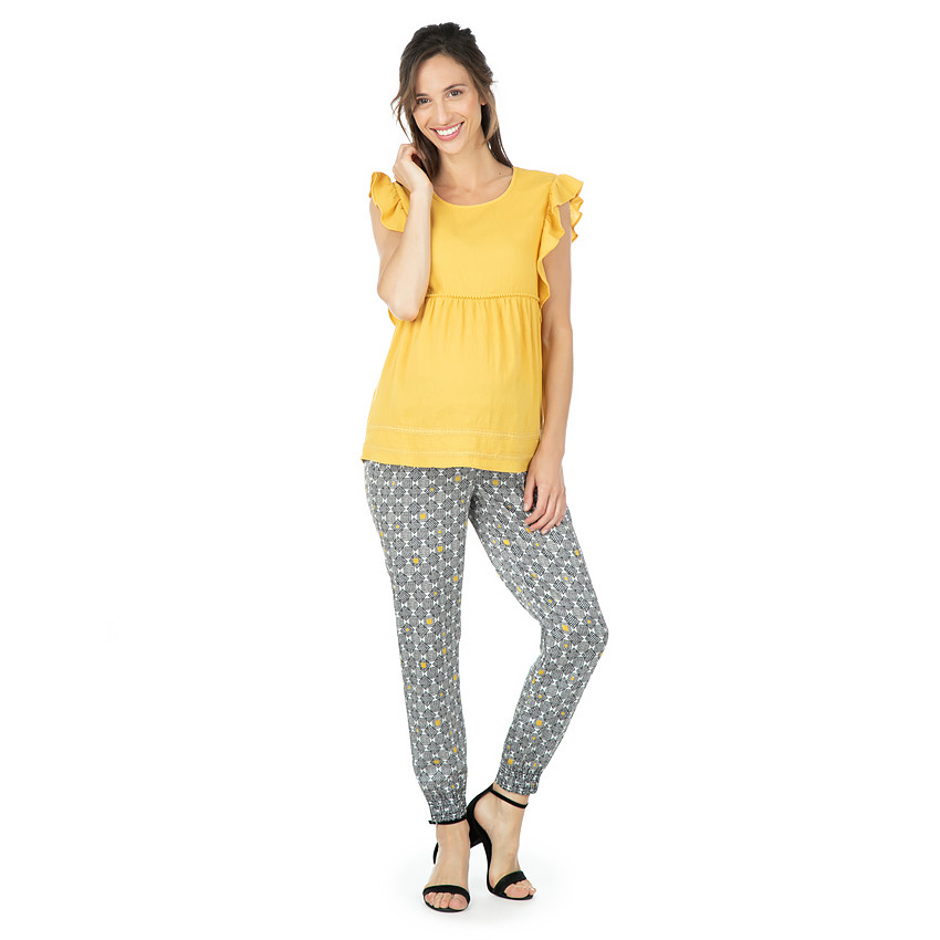 Παντελόνι εγκυμοσύνης από κρεπ με γραφικό μοτίβο σε όλη την επιφάνεια 