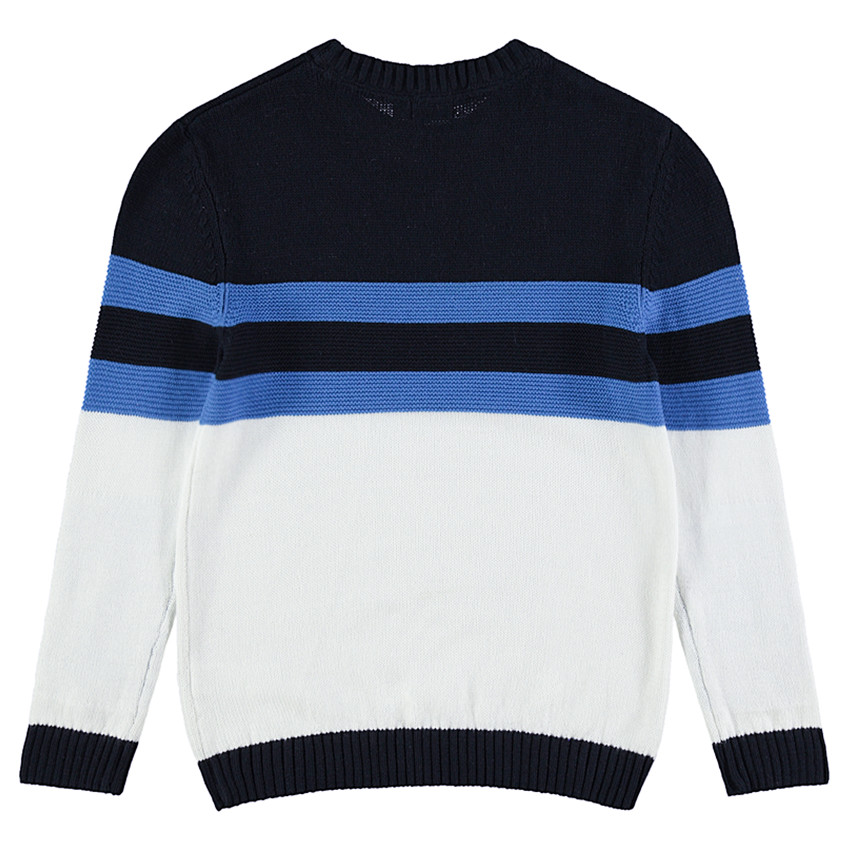 Παιδικά - Πλεκτό πουλόβερ με διακοσμητική ύφανση, λωρίδες που κάνουν αντίθεση και φράσεις 