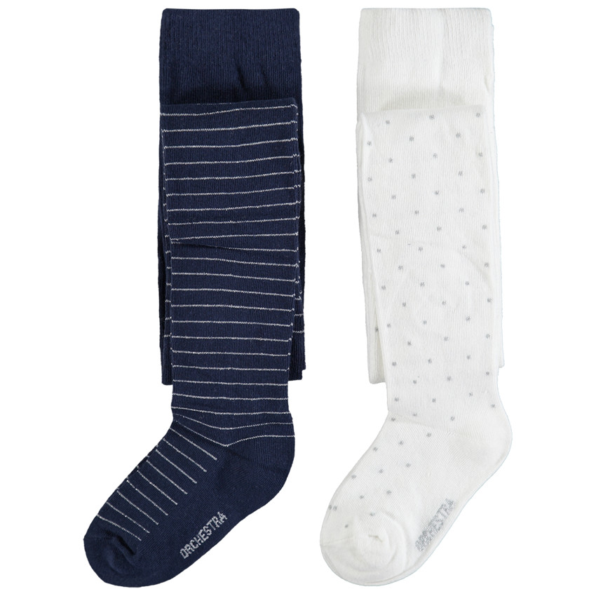 Lot de 2 collants épais à rayures et pois 