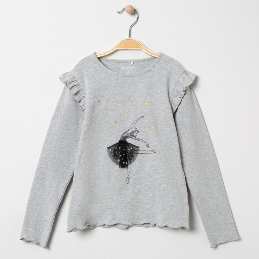 T-shirt manches longues print danseuse étoile et détails dorés 