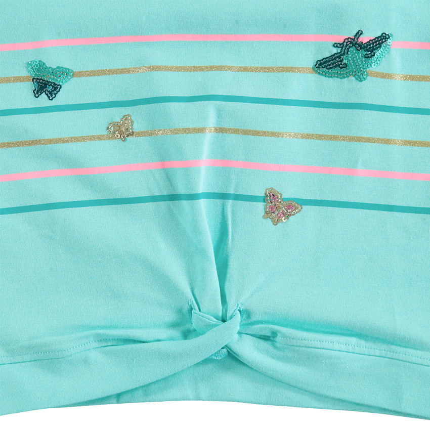 Κοντομάνικη μπλούζα με βολάν και ρίγες με πεταλούδες από πούλιες 