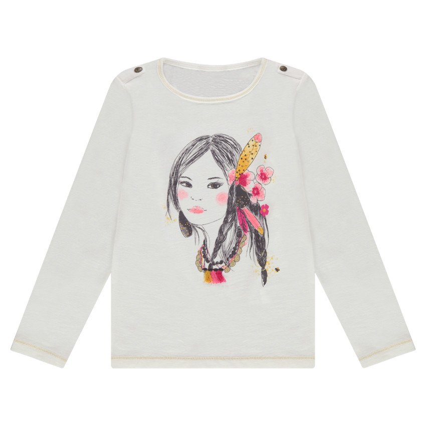 Μακρυμάνικη ζέρσεϊ μπλούζα με τυπωμένη πριγκίπισσα και ανάγλυφες φουντίτσες 